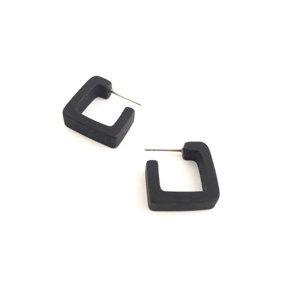 Geometric Square Hoop Black Small Earrings - Picture 1 of 8